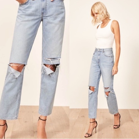 Reformation Denim - NWT Reformation Dawson Relaxed Jean Skye Destroyed Light Wash Denim Jeans 25